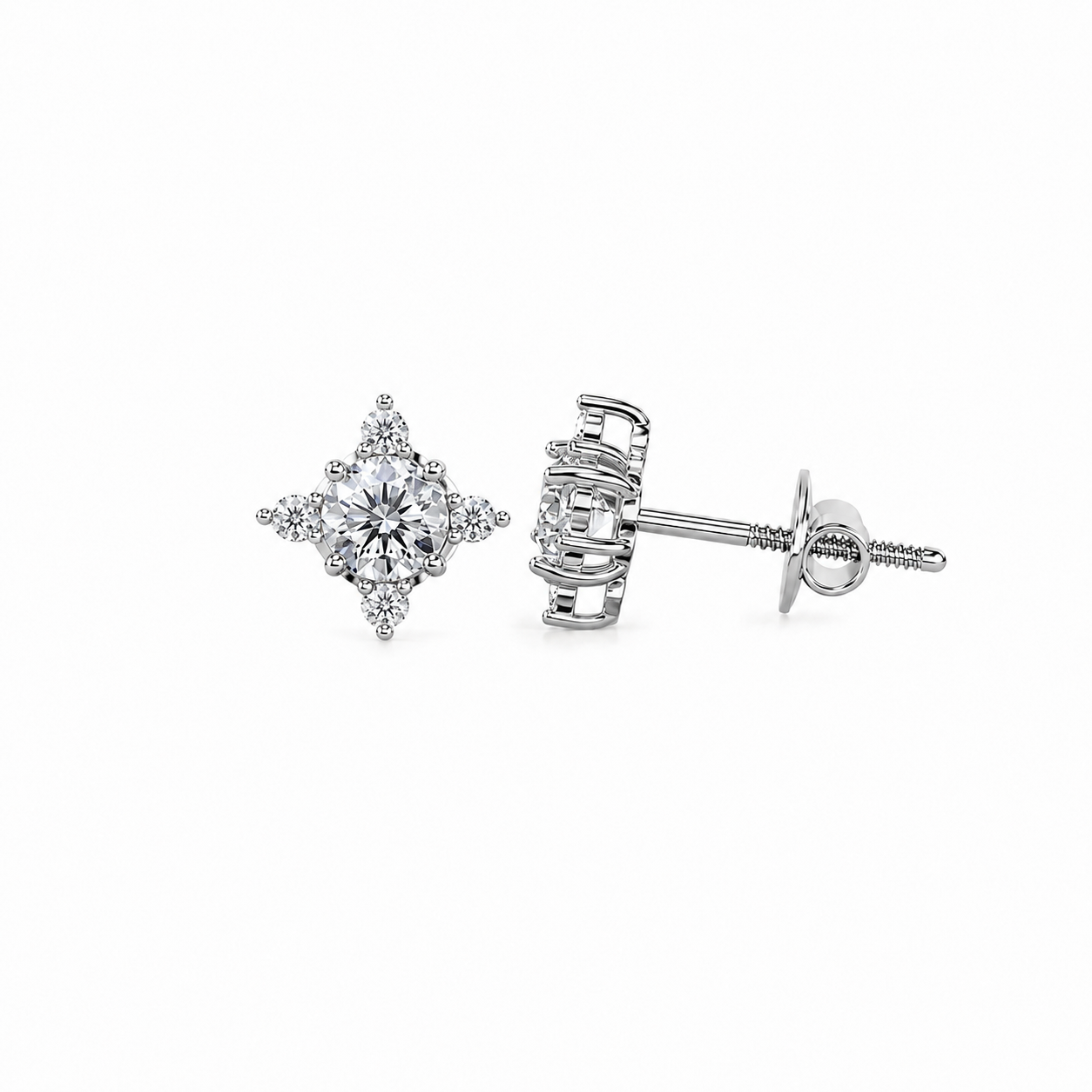 Round Cut Diamond Flower Cluster Stud Earrings