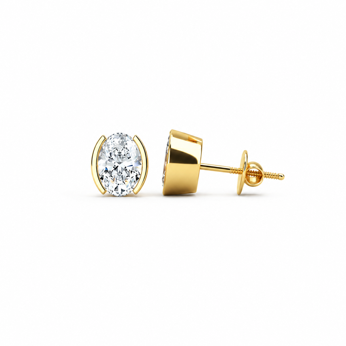 Oval Cut Diamond Stud Earrings with Half Bezel Setting