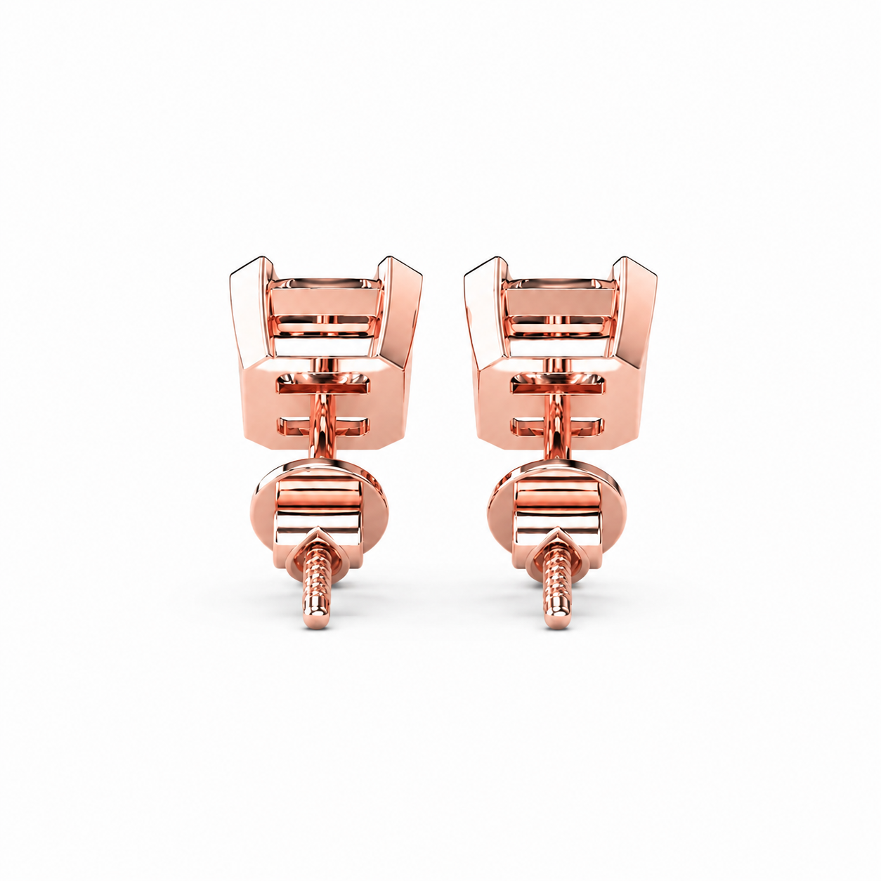 Asscher Cut Diamond Stud Earrings with Half Bezel Setting