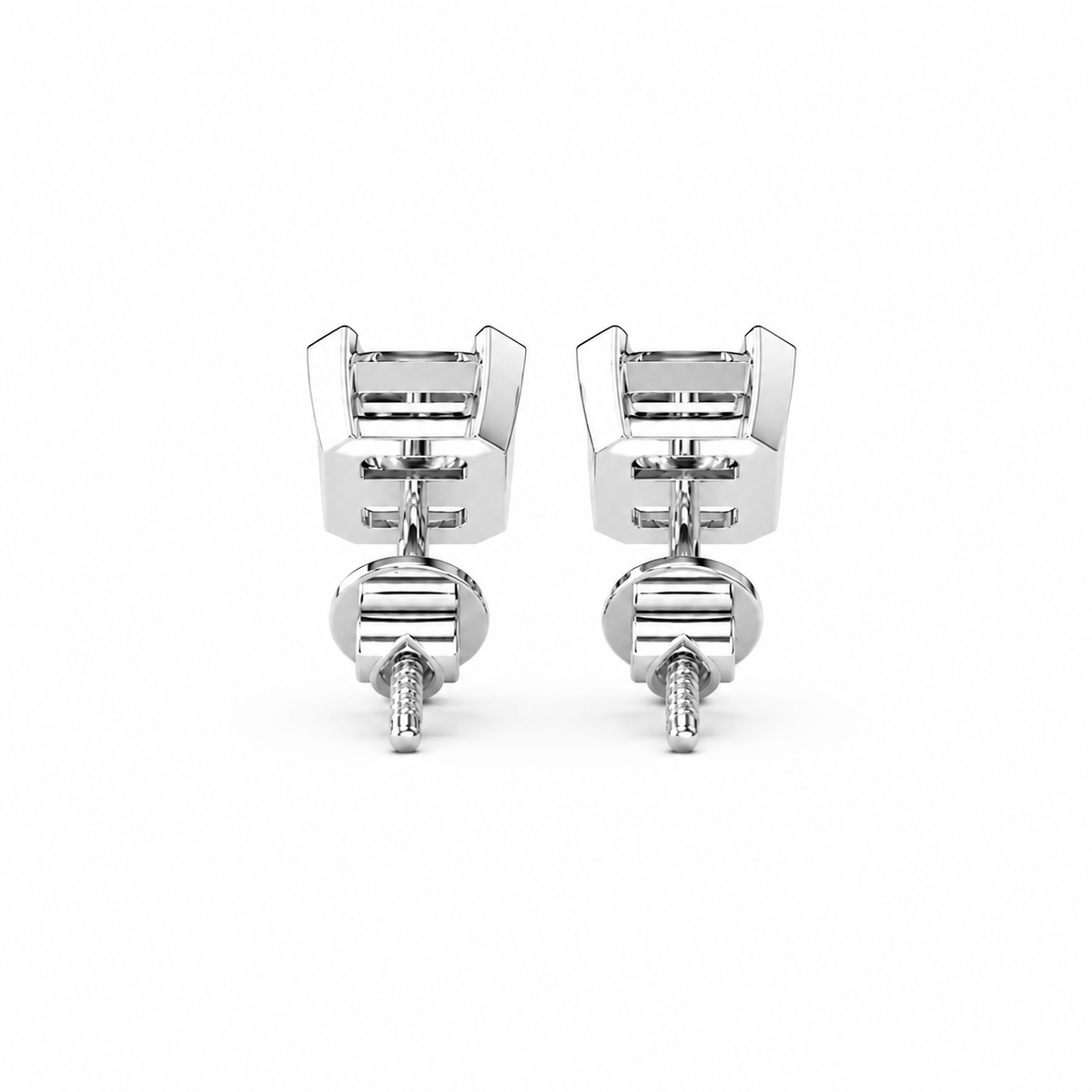 Asscher Cut Diamond Stud Earrings with Half Bezel Setting