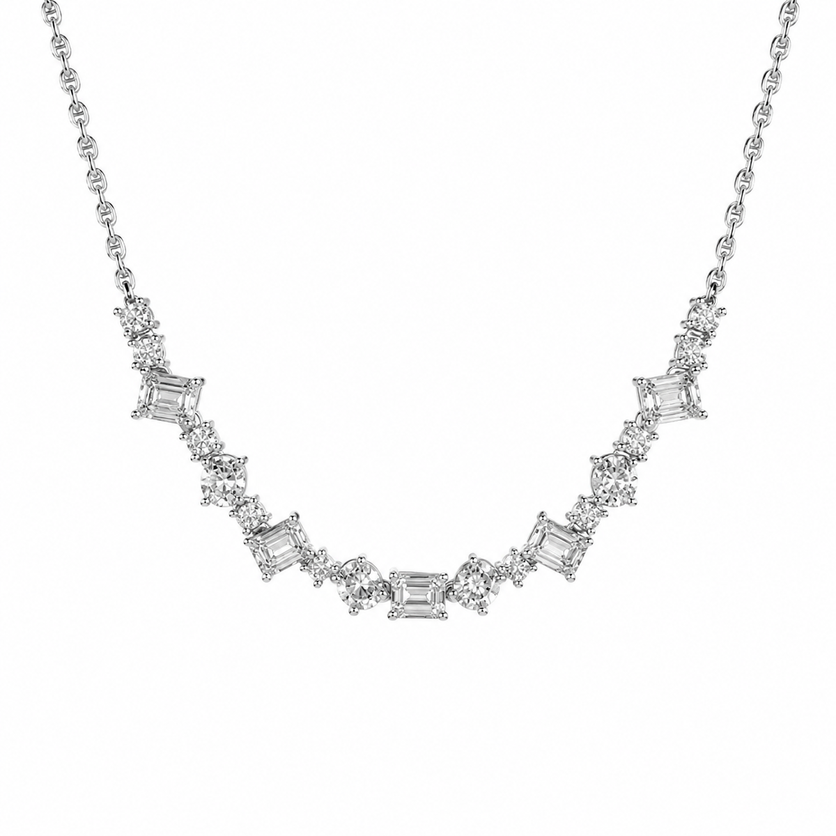 Clustered Baguette Diamond String Necklace