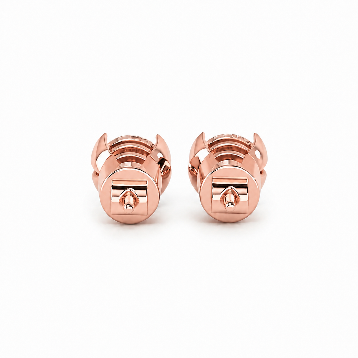 Round Shape Diamond Stud Earrings with Half Bezel Setting