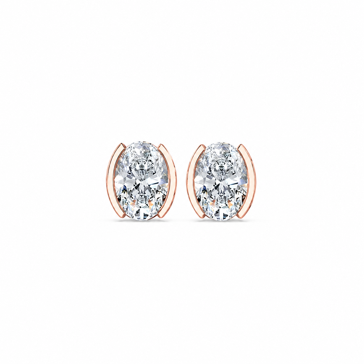 Oval Cut Diamond Stud Earrings with Half Bezel Setting