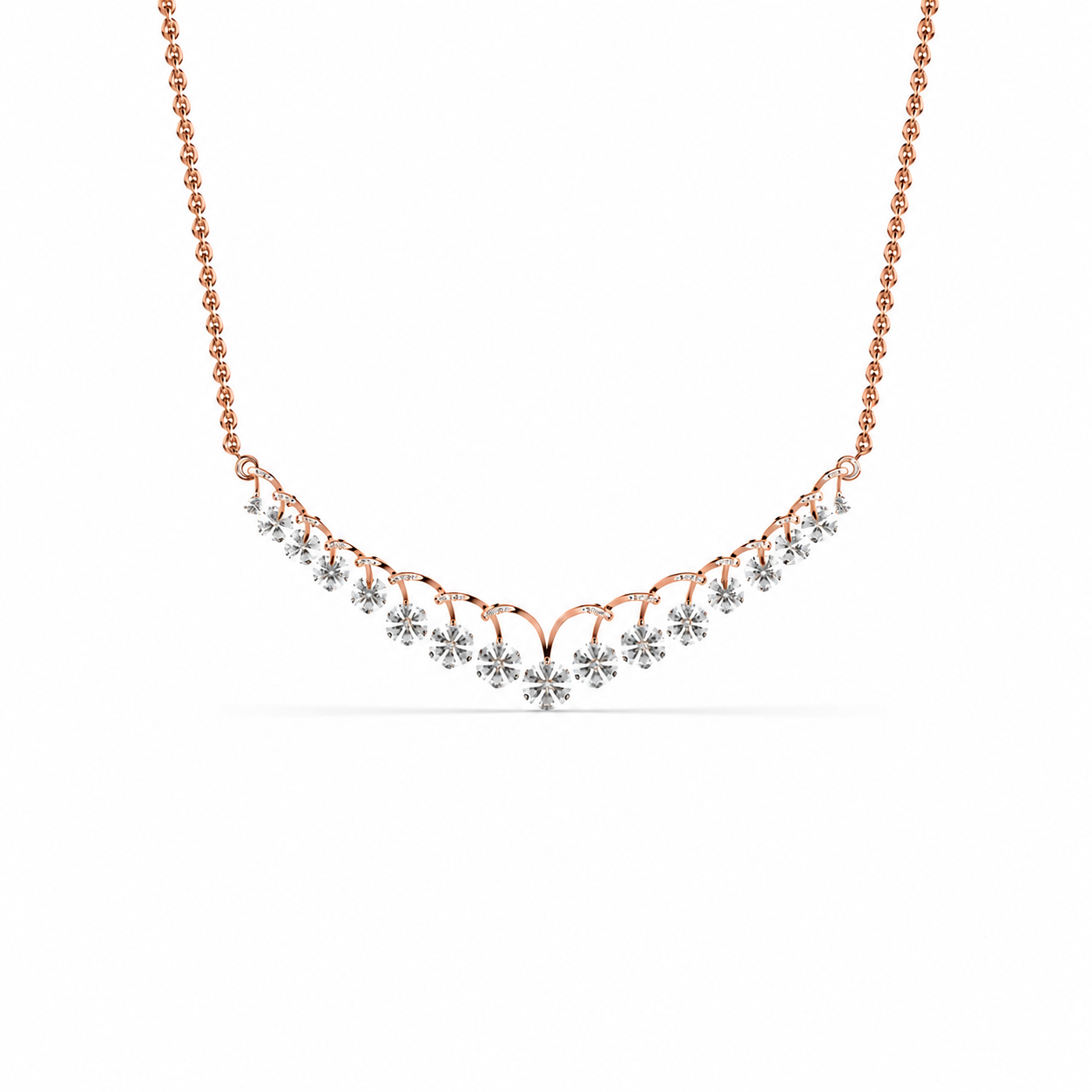 Floral Cascade Diamond V Necklace (With Chain)