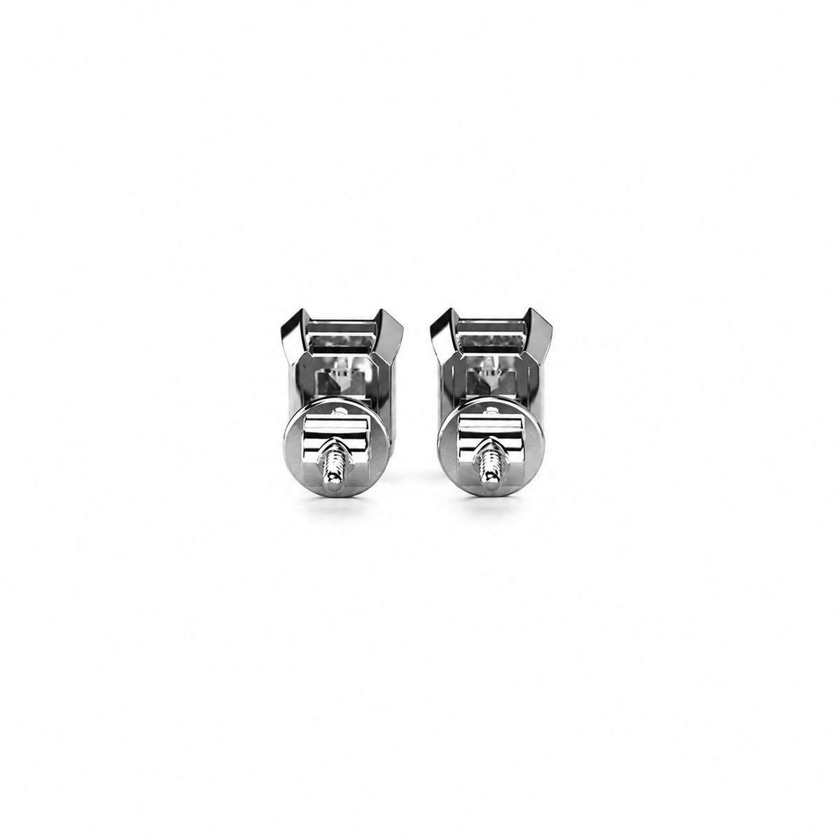 Emerald Cut Diamond Stud Earrings with Half Bezel Setting