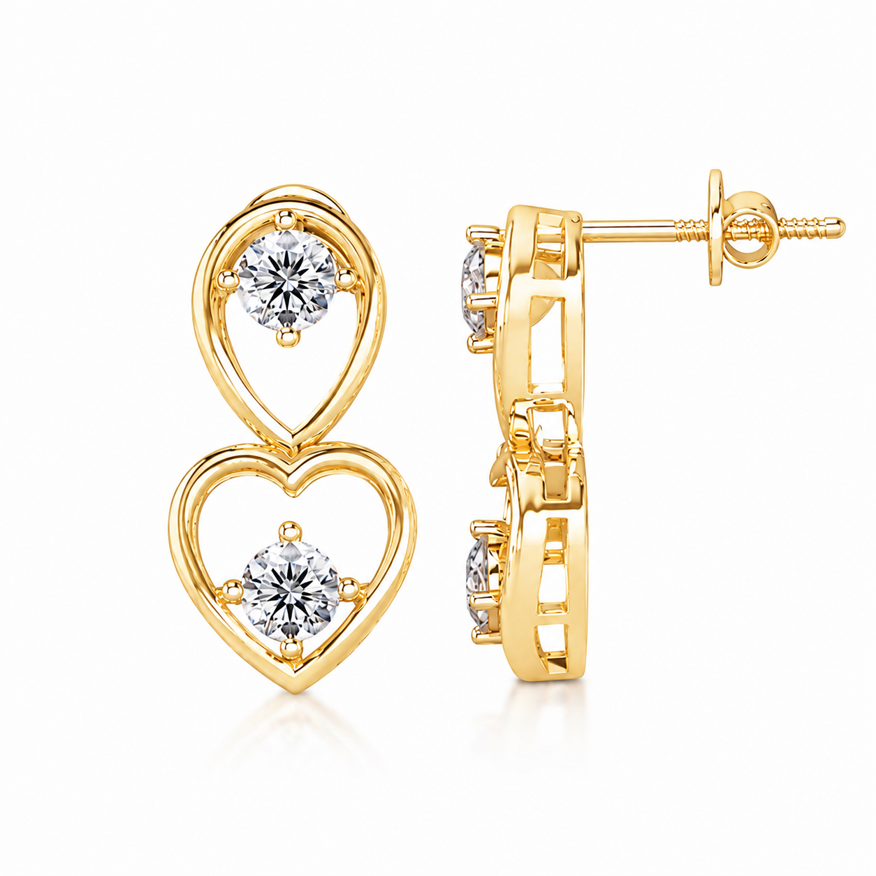 Round Diamond Heart Drop Earrings