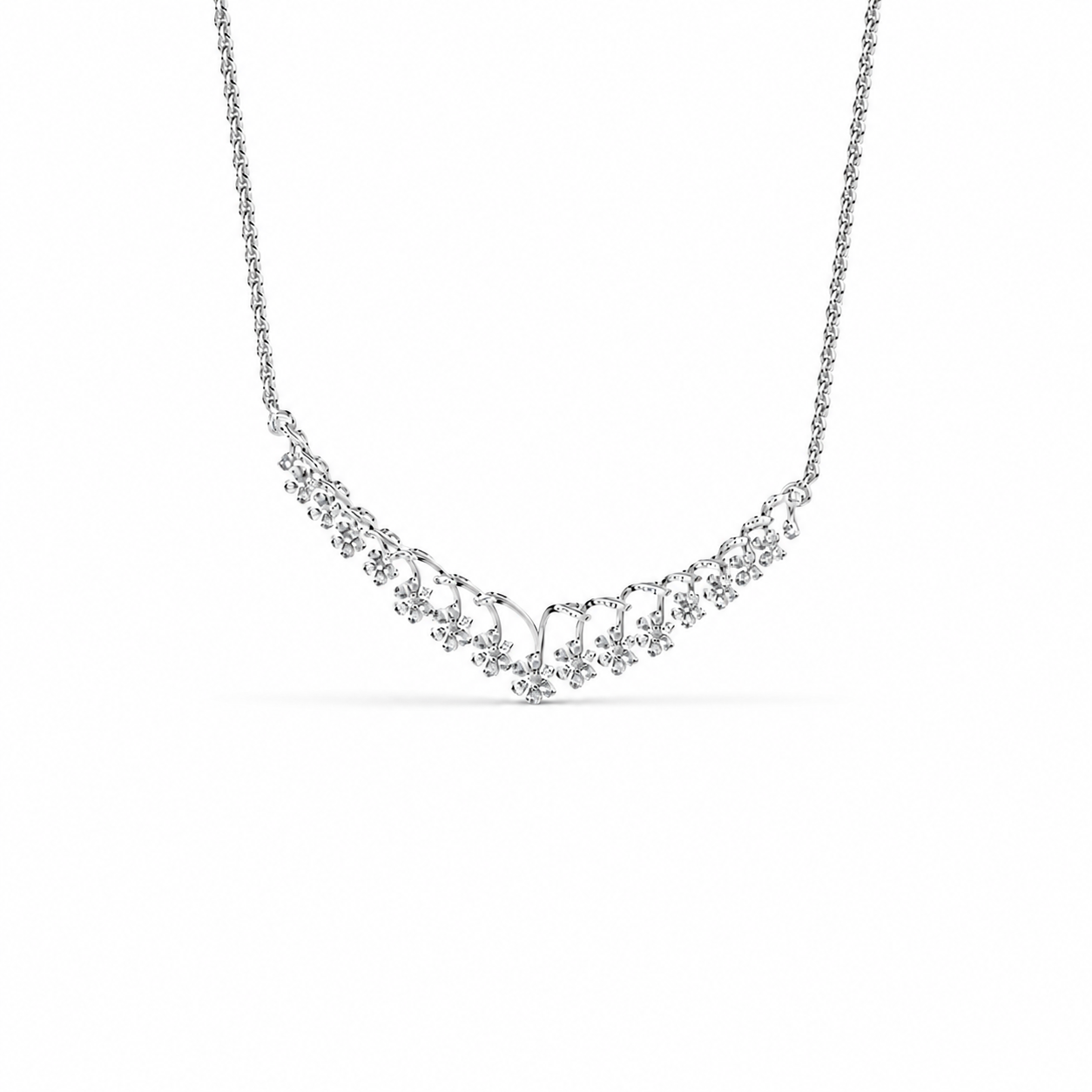 Floral Cascade Diamond V Necklace (With Chain)