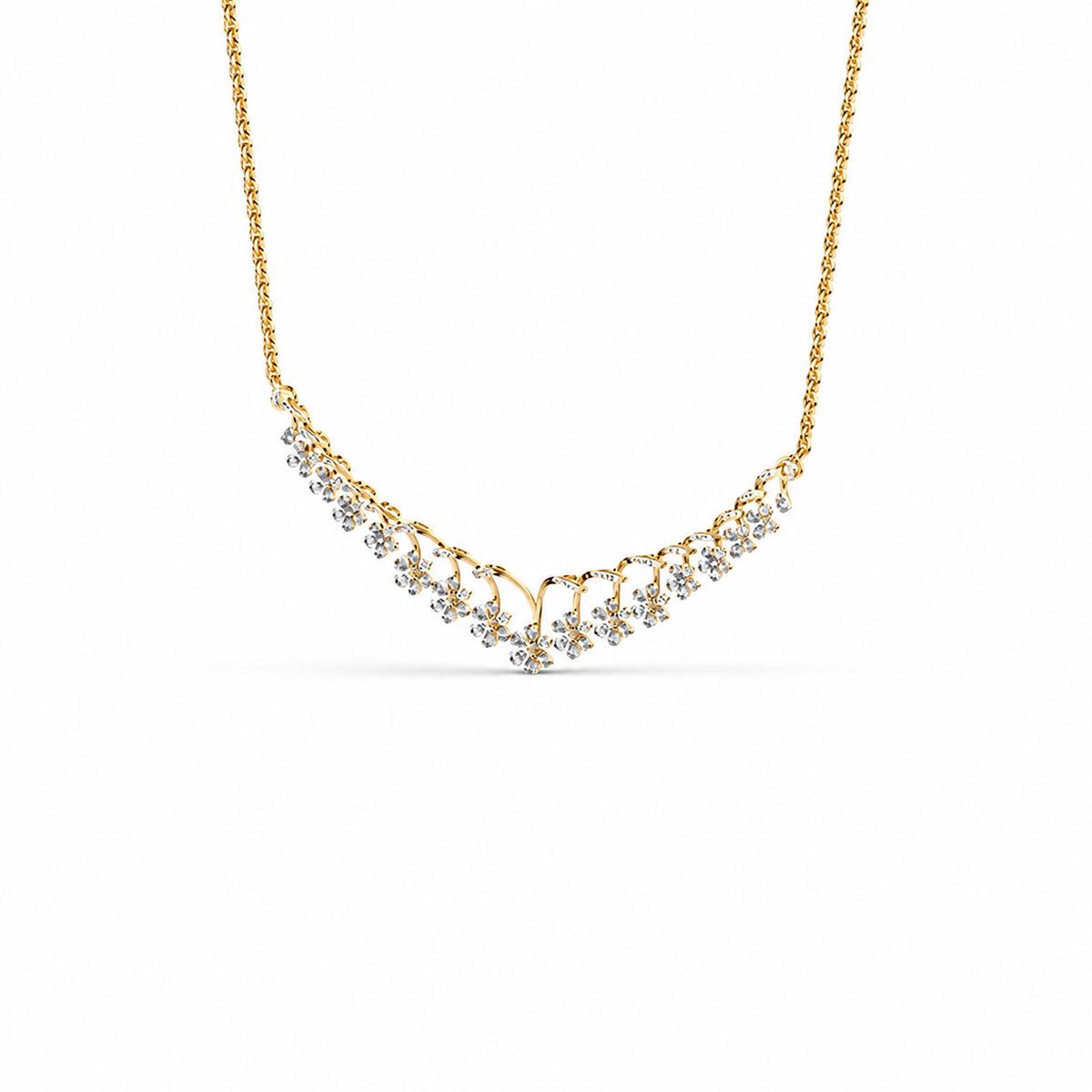 Floral Cascade Diamond V Necklace (With Chain)