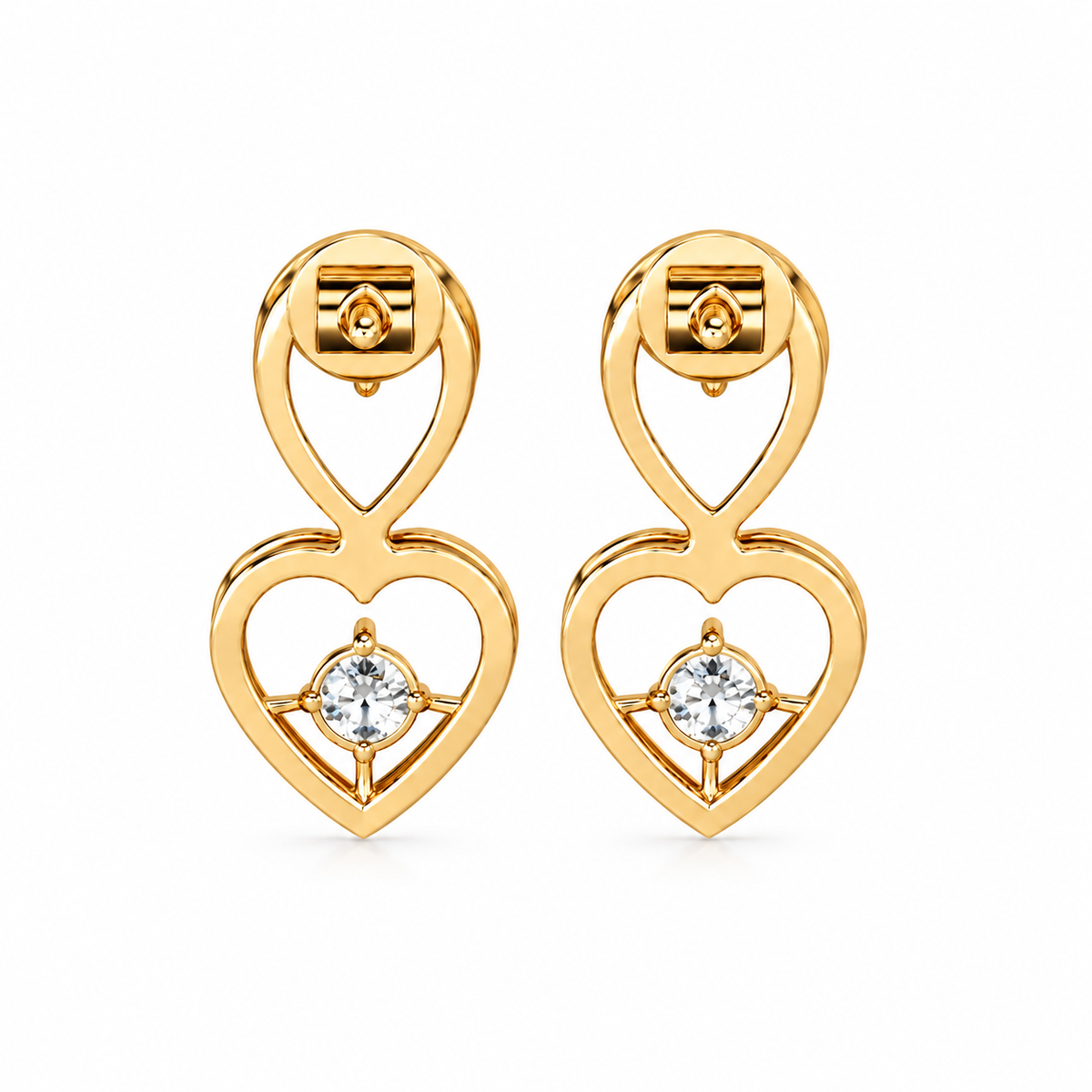 Round Diamond Heart Drop Earrings