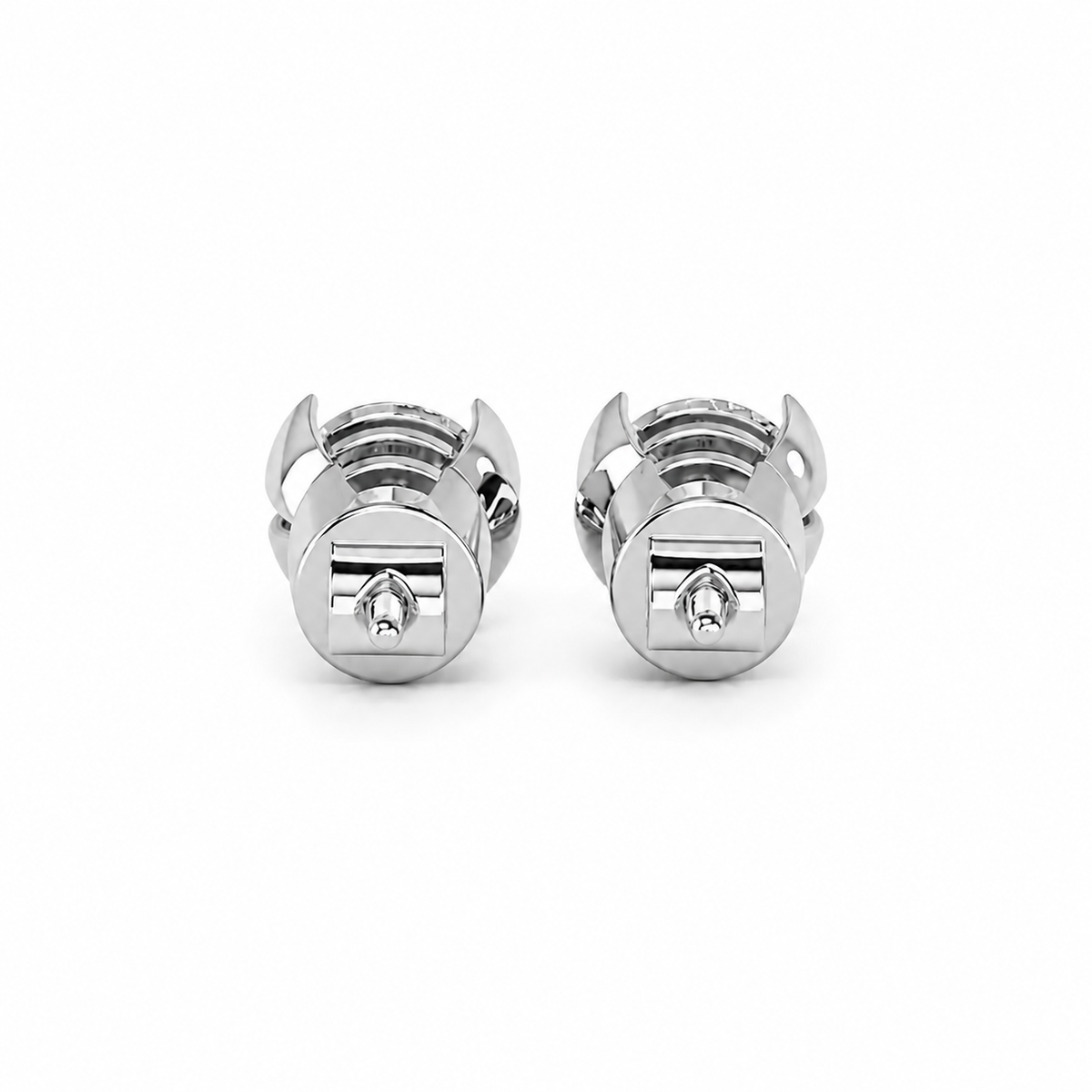 Round Shape Diamond Stud Earrings with Half Bezel Setting