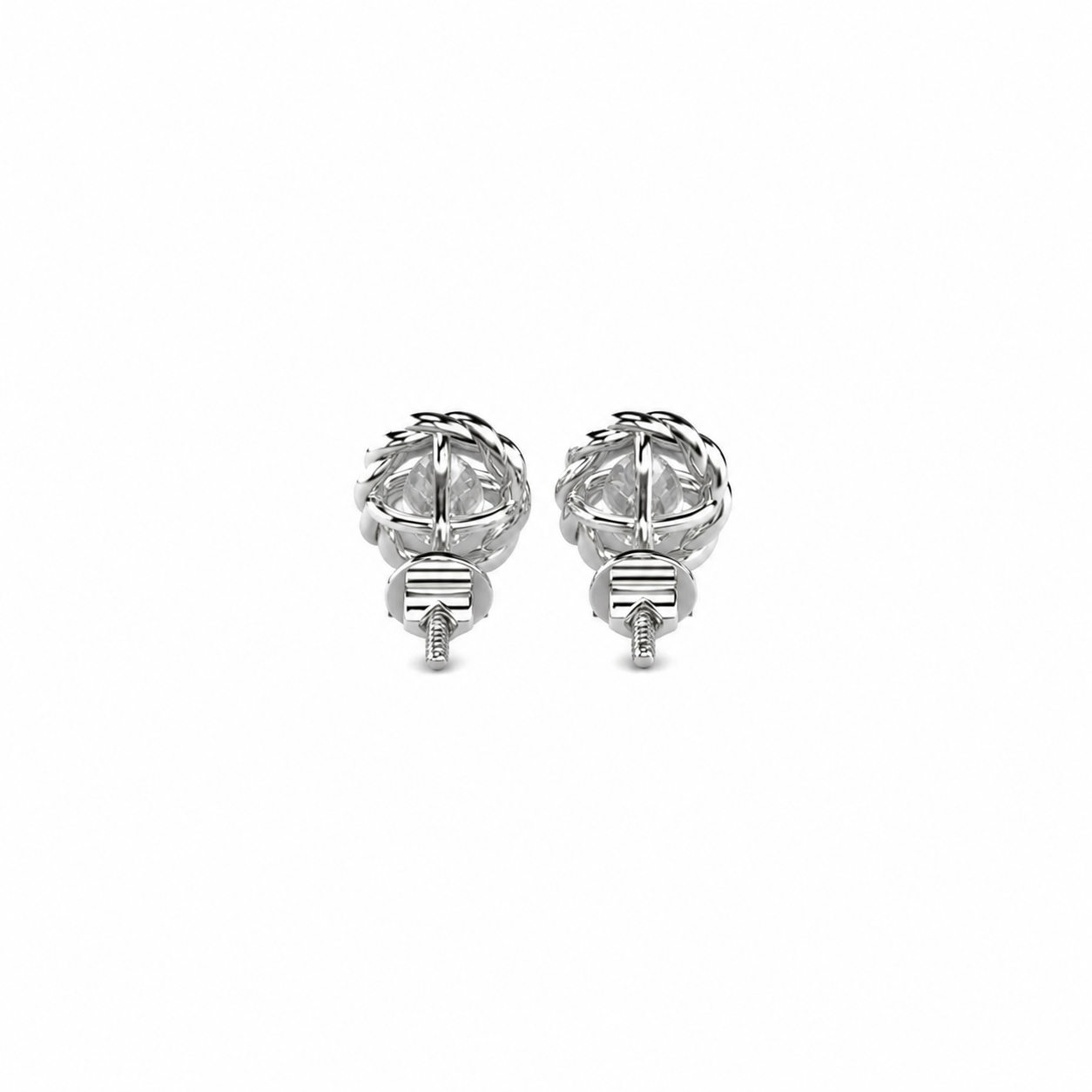 Oval Cut Diamond Stud Earrings with Twisted Rope Frame
