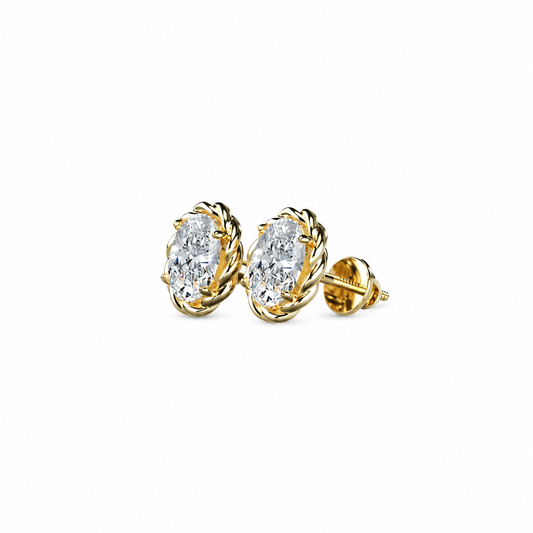 Oval Cut Diamond Stud Earrings with Twisted Rope Frame