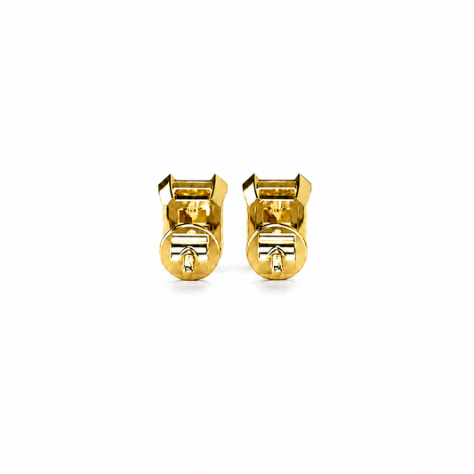 Emerald Cut Diamond Stud Earrings with Half Bezel Setting
