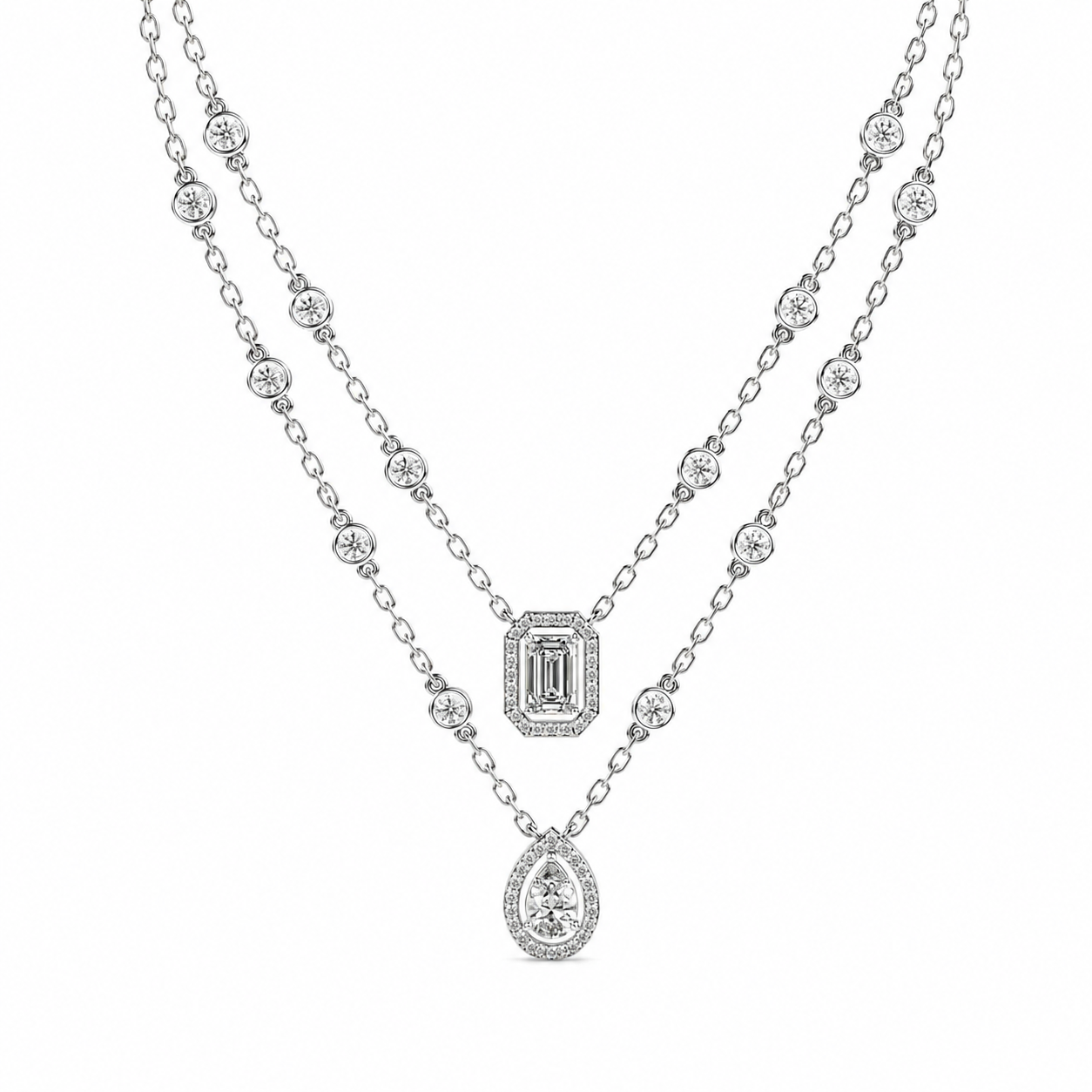 Elegant Dual-Layer Diamond Pendant