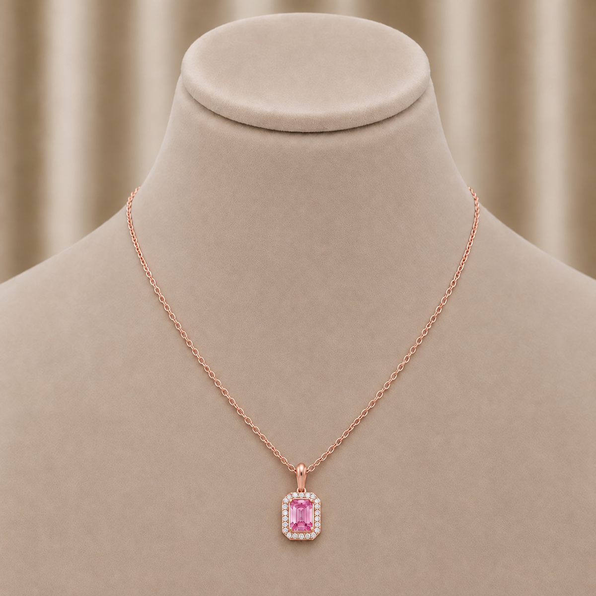 Halo Pink Emerald Pendant Necklace