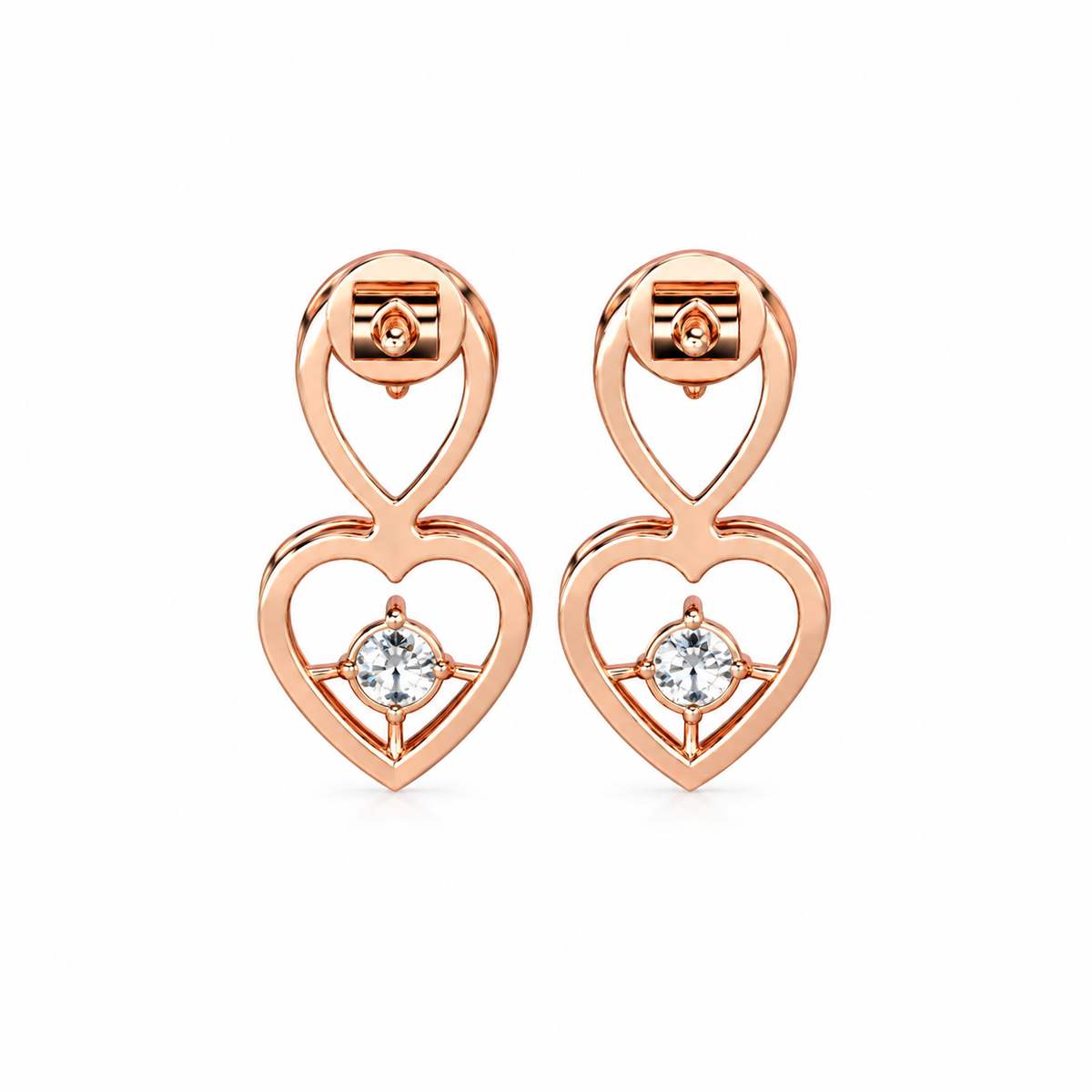 Round Diamond Heart Drop Earrings
