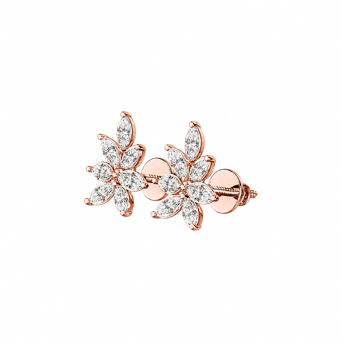 Marquise Diamond Flower Stud Earrings