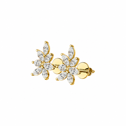 Marquise Diamond Flower Stud Earrings