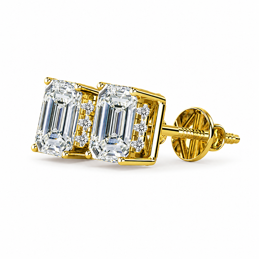 Emerald Solitaire Hidden Halo Earring