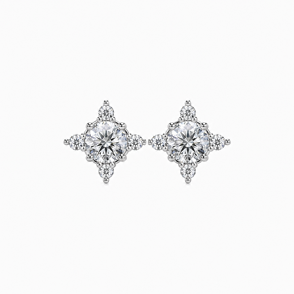 Round Cut Diamond Flower Cluster Stud Earrings