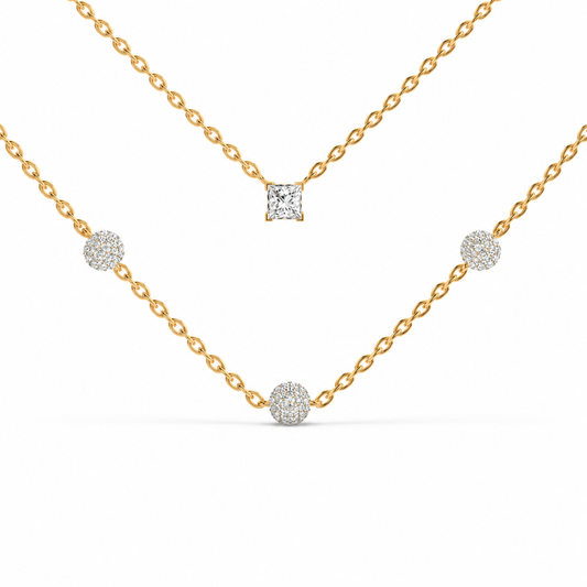 Double Chain Layered Diamond Necklace