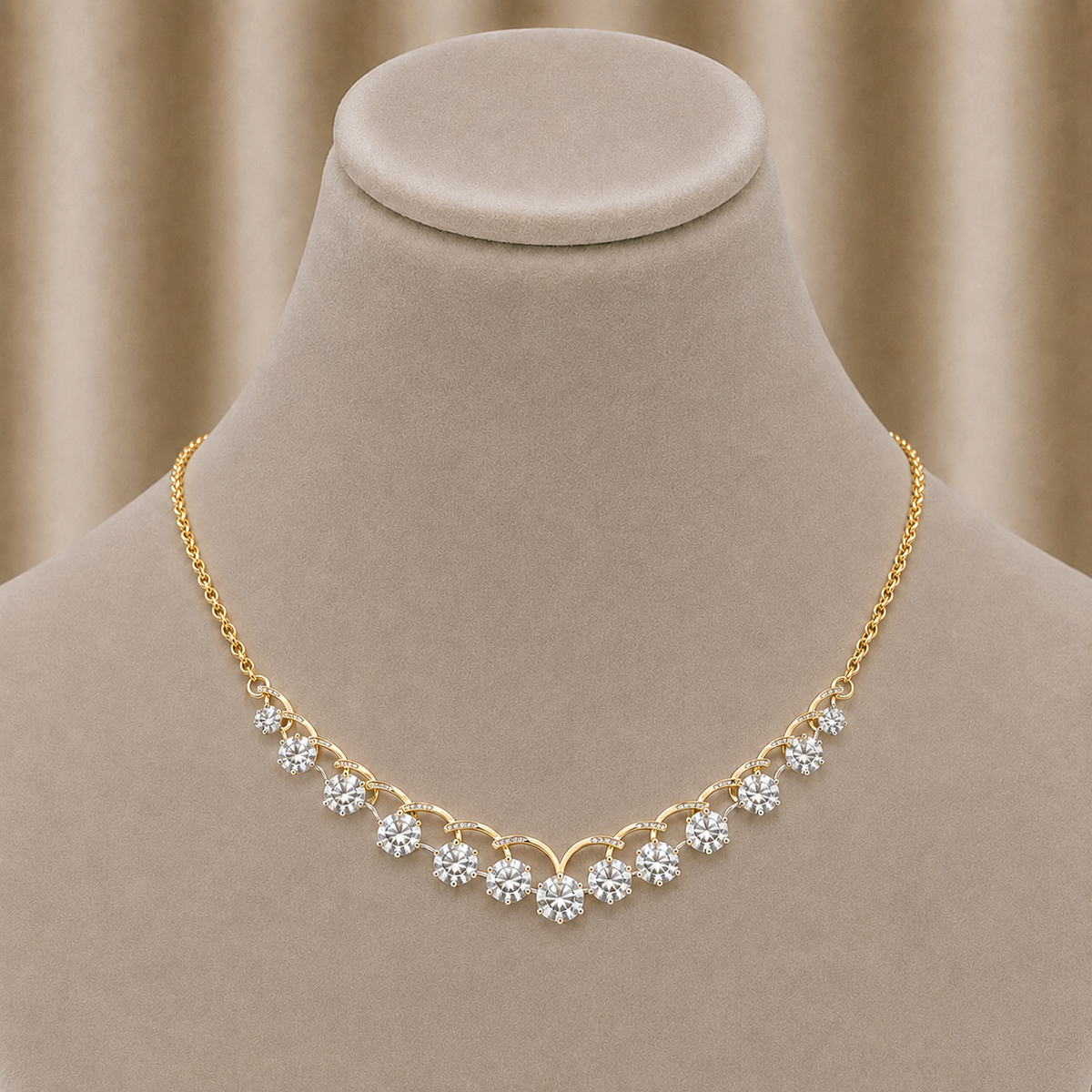 Floral Cascade Diamond V Necklace (With Chain)