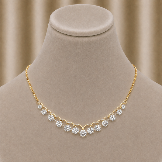 Floral Cascade Diamond V Necklace (With Chain)