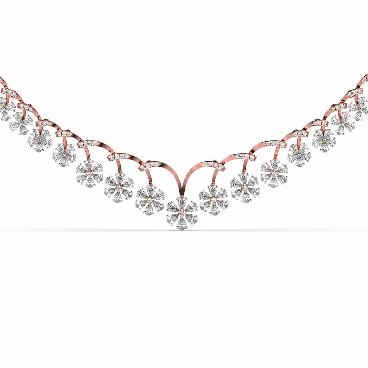 Floral Cascade Diamond V Necklace (With Chain)