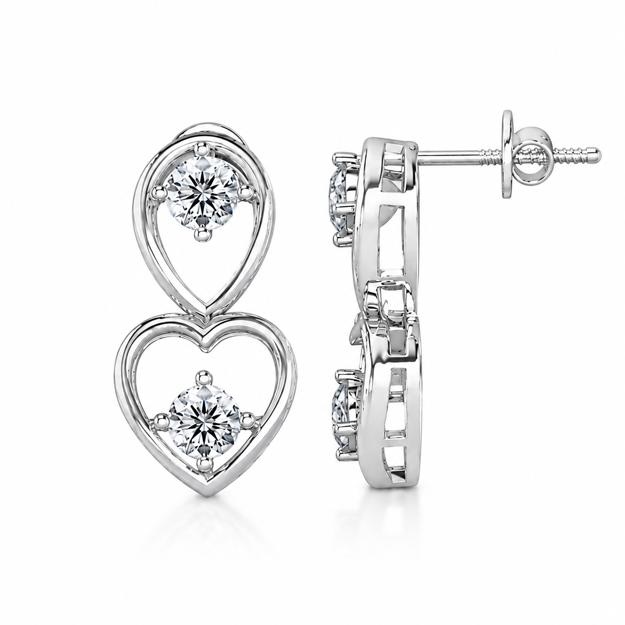 Round Diamond Heart Drop Earrings