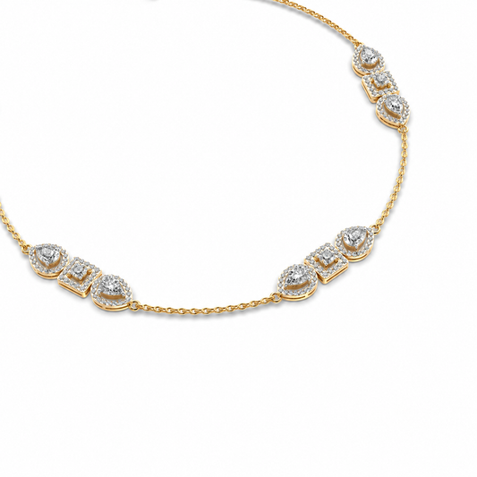 Three Stones Chained Diamond Necklace