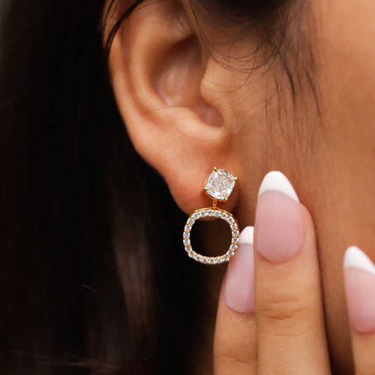 Cushion Cut Stud Earrings With Detachable Halo