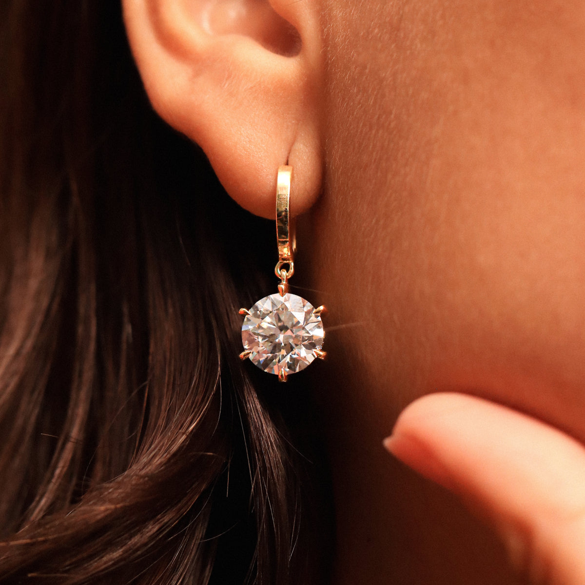 Round Cut Solitaire Diamond Leverback Dangle Earrings