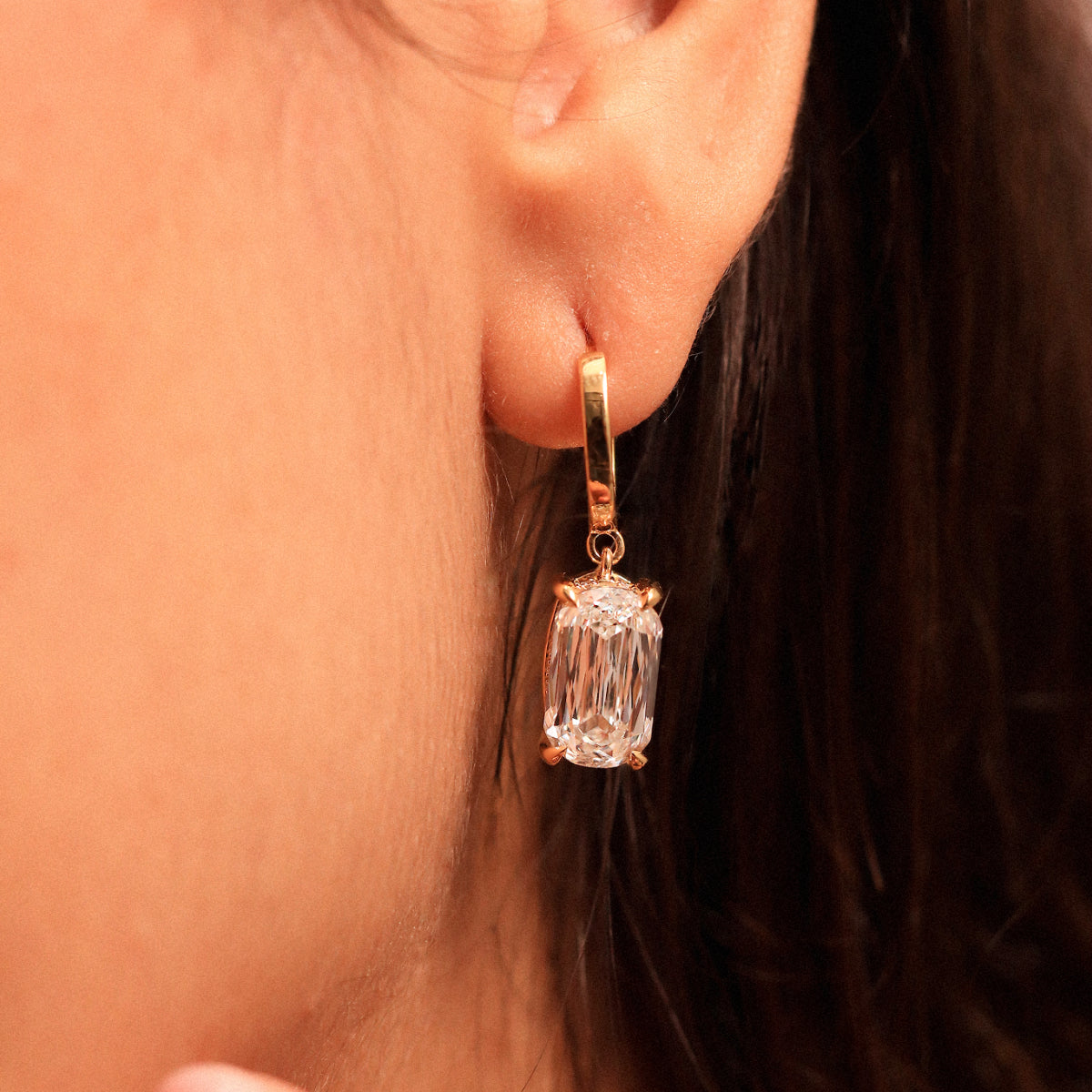 Elongated Cushion Cut Leverback Earrings