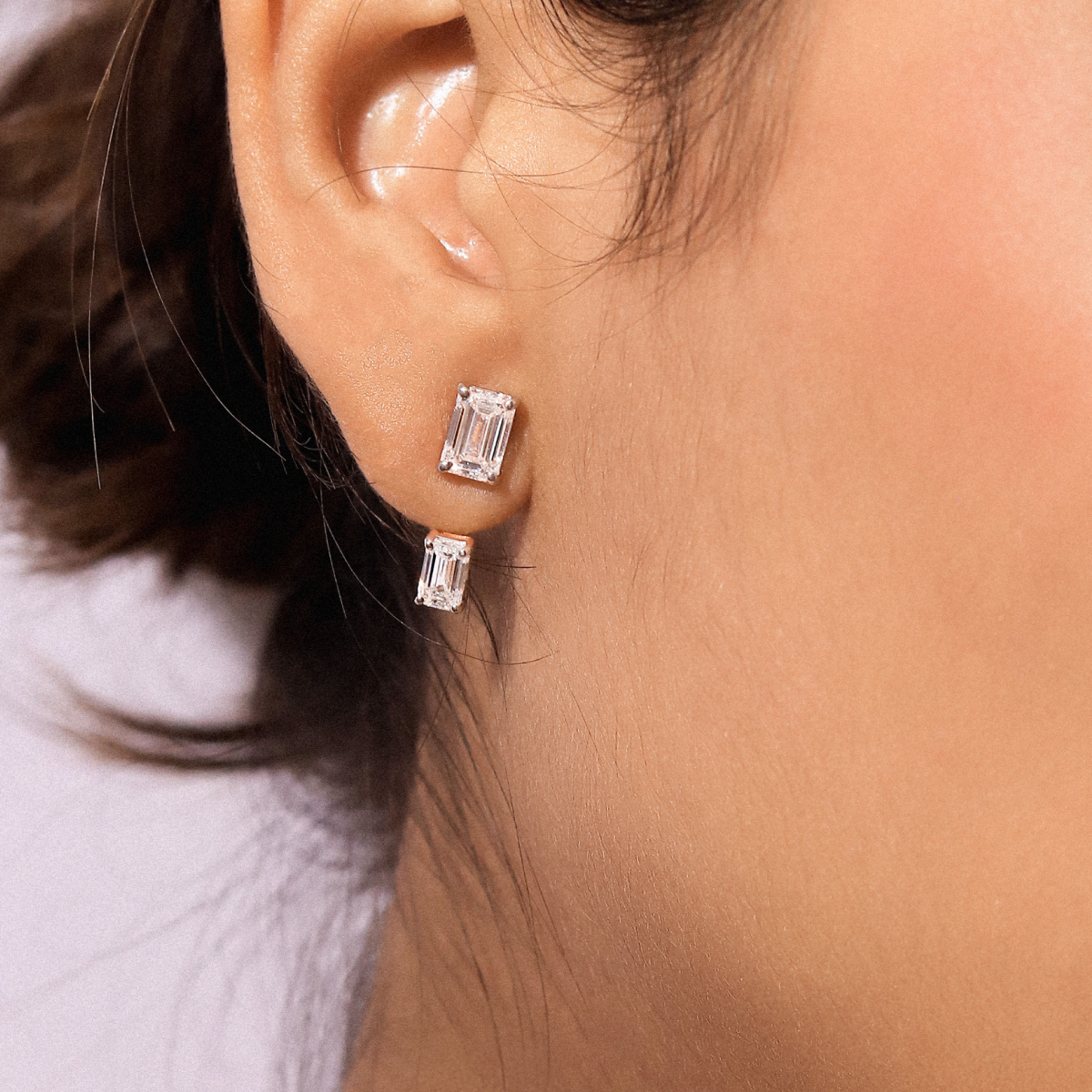Dual Emerald Solitaire Stud & Ear Jacket