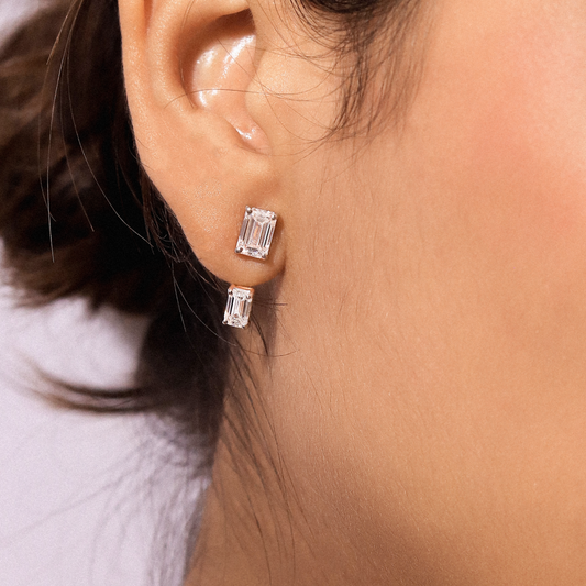 Dual Emerald Solitaire Stud & Ear Jacket
