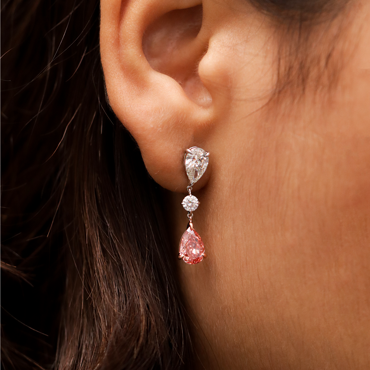 Sakura Pear shaped Pink Diamond Drop Earrings