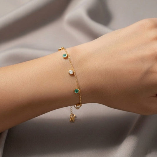 Oval Gem Round Diamond Chain Bracelet