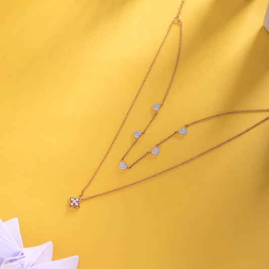 Heart Duo Layered Diamond Necklace
