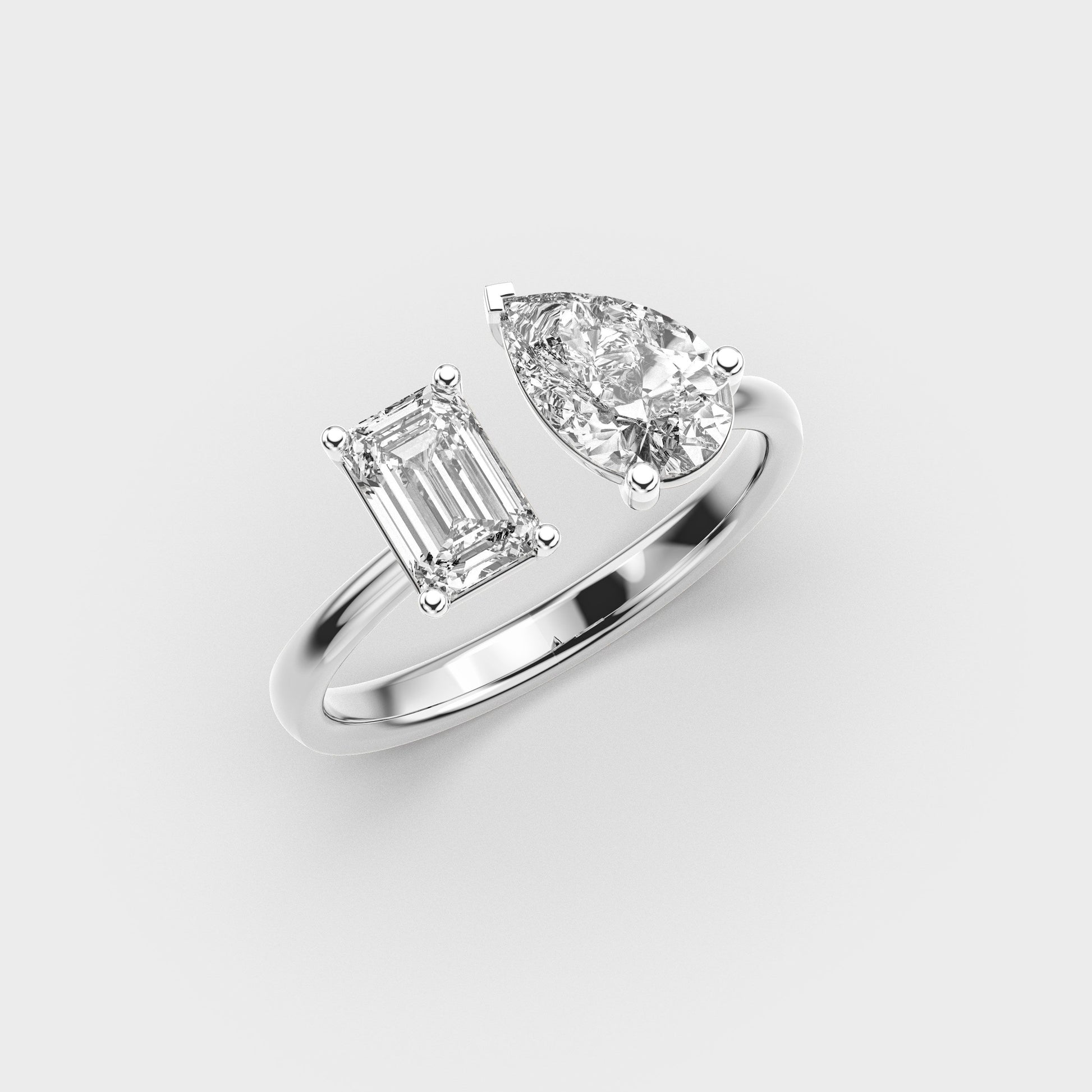 Toi Et Moi Emerald & Pear Diamond Ring - View 7