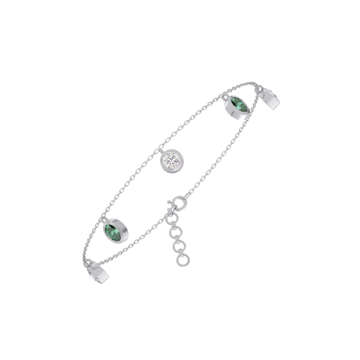 Oval Gem Round Diamond Chain Bracelet
