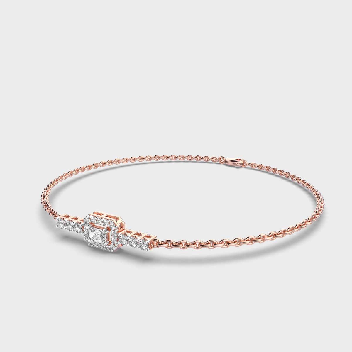 Edgy Halo Emerald Cut Diamond Bracelet