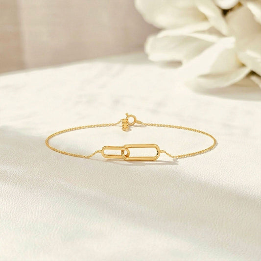 Dual Link Plain Gold Chain Bracelet