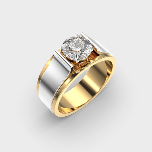 Dual Tone Diamond Solitaire Band Ring for Men - View 12