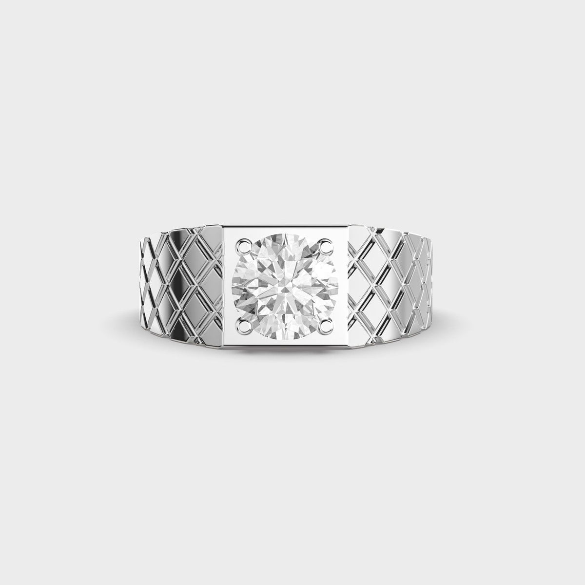 Quilted Solitaire Diamond Ring For Men - View 6