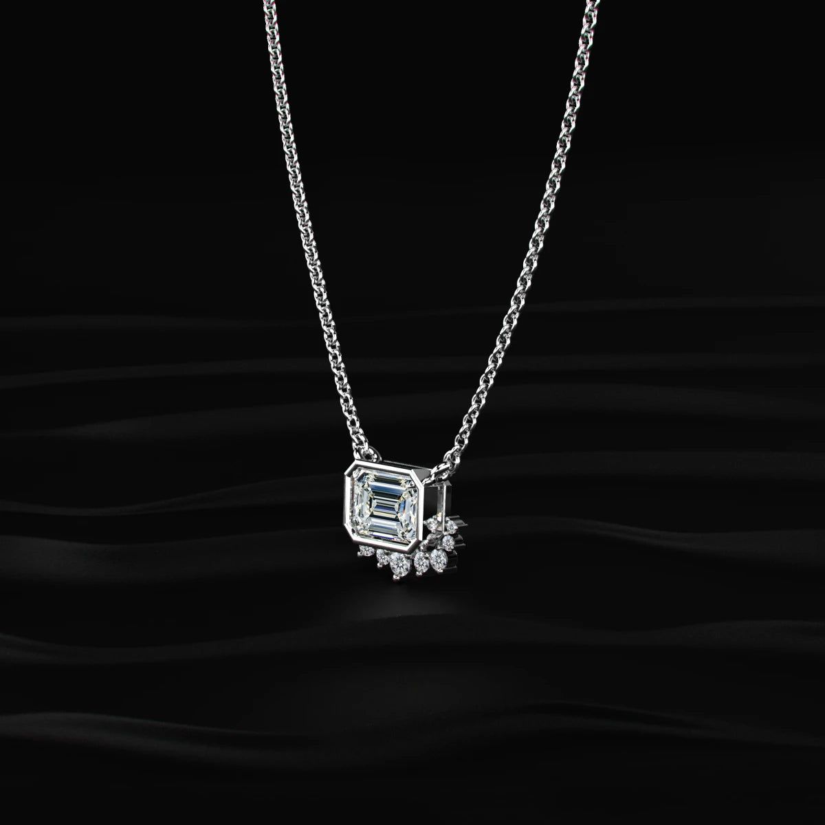 Emerald Shape Diamond Half Halo Necklace