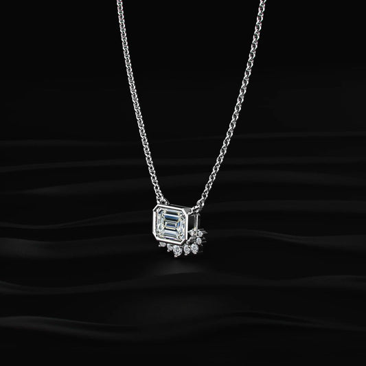 Emerald Shape Diamond Half Halo Necklace
