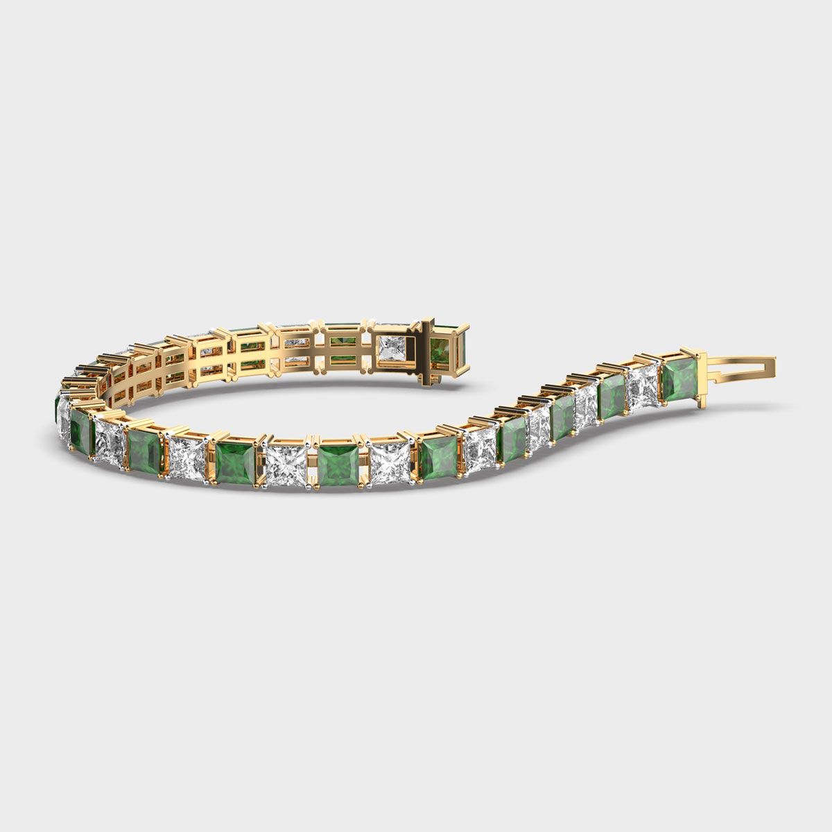 Chunky Princess Cut Diamond and Green Stone Bracelet