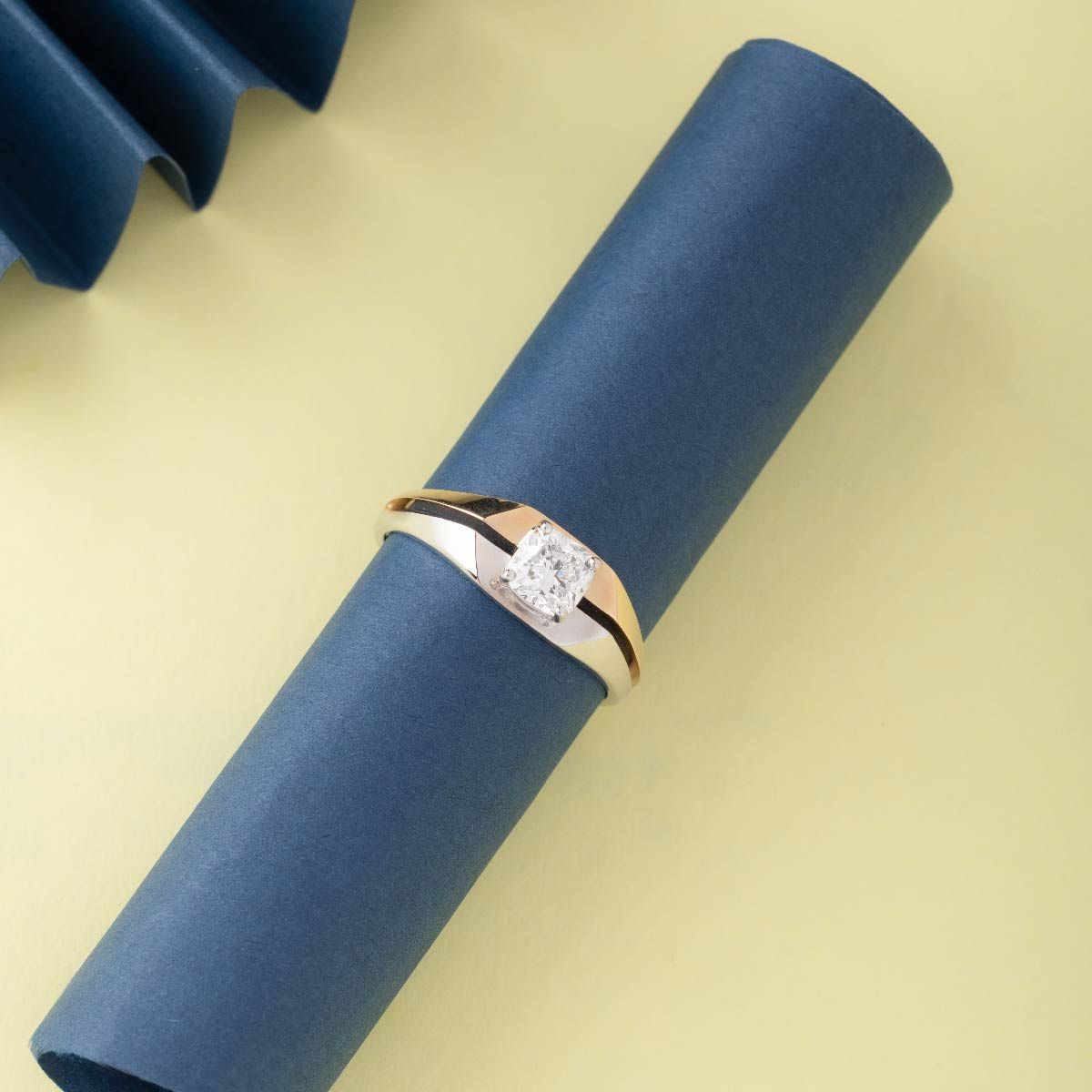 Dual Tone Geometric Round Diamond Ring For Men - View 6