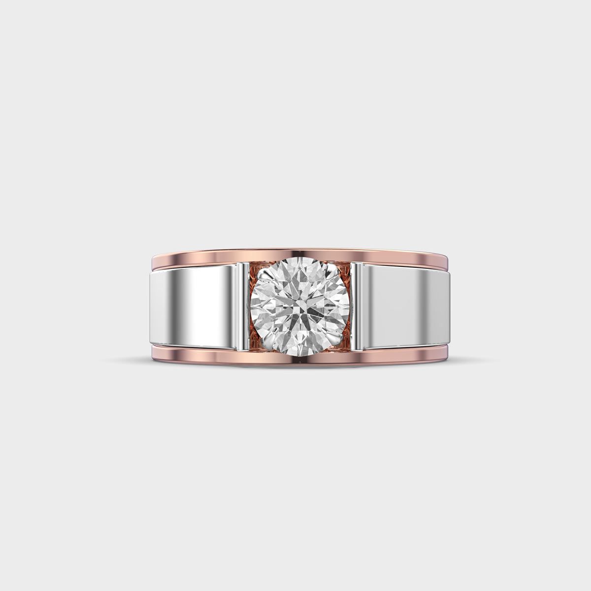 Dual Tone Diamond Solitaire Band Ring for Men - View 1
