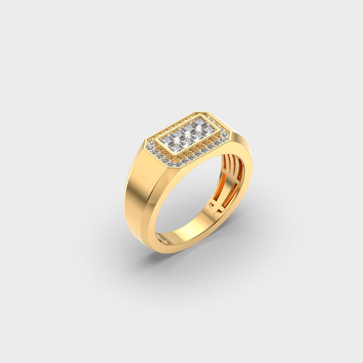 Rectangular Signet Diamond Cluster Ring For Men - View 12